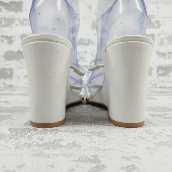 New Open Edit Eryn White Faux Leather Wedge Sandals C967 - Picture 6 of 14